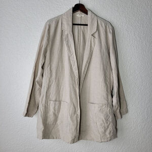 NWOT $248 Eileen Fisher Organic Linen Long Sleeve Open Front Blazer XL Taupe